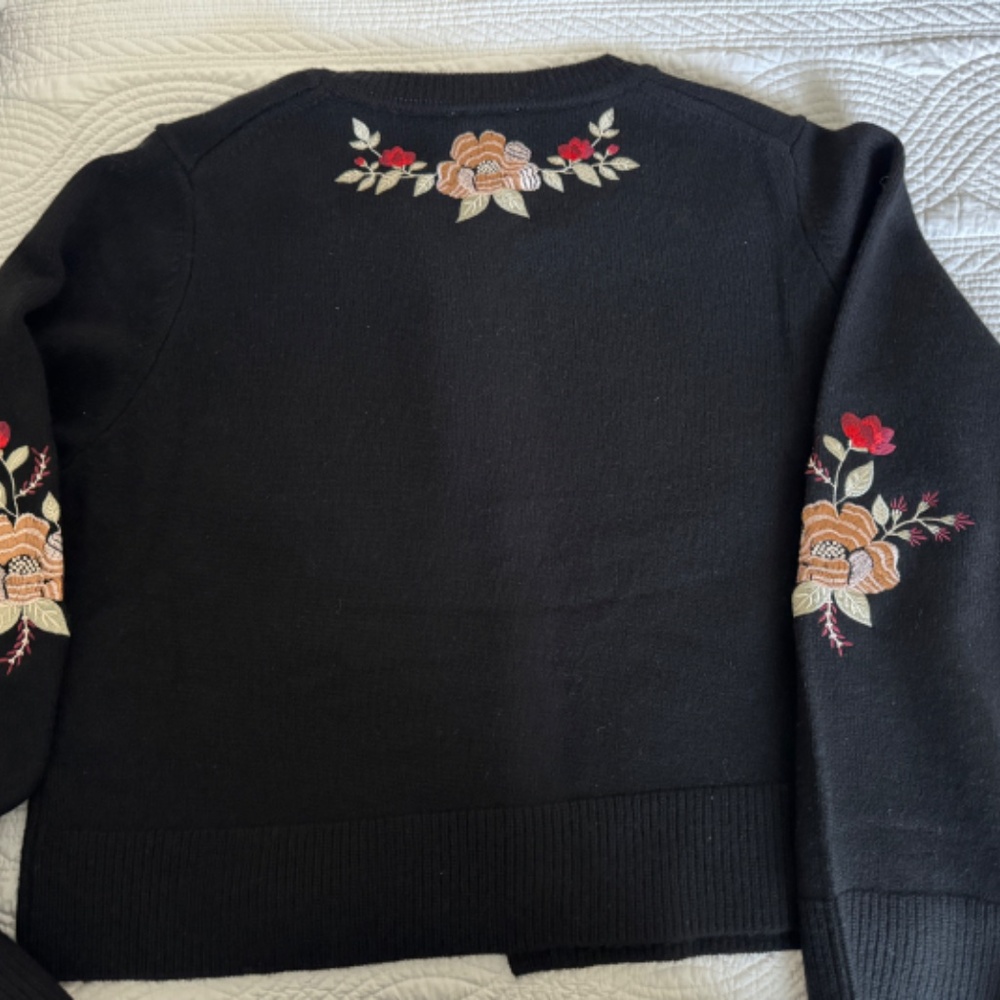 FARM Rio Black Flowers Embroidered Buttoned Knit Cardigan - Picture 8 of 13